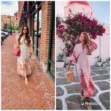 Misa Los Angeles Paisley Floral Boho Dress Emala V Neckline Vacation Sz Small