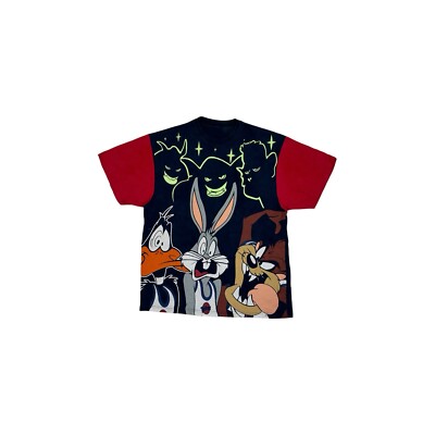Vintage Space Jam T-Shirt Grafikdruck Herren Small dunkelblau und rot 