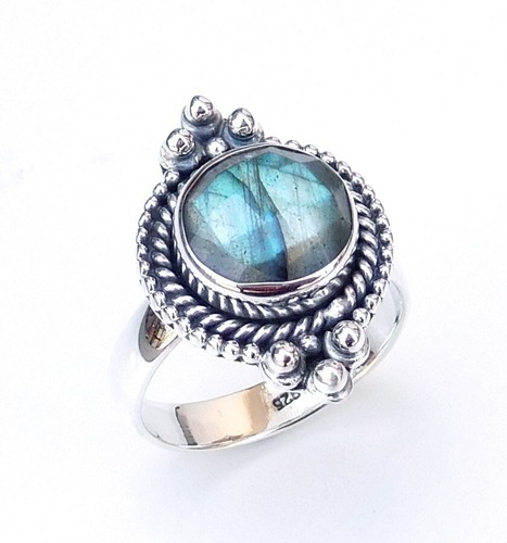 Bague En Argent 925 Avec Labradorite Et Zirconium - Taille US 8 - Neuf Sans Emballage