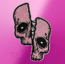 New Skull Face Stiches Cut Pink Horror Gothic Embroidered Biker Iron On Patch