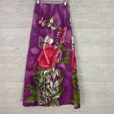 Vintage 60s 70s Maxi Skirt Bright Barkcloth Homemade Butterfly Print 23  Waist