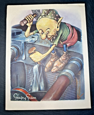 1940'S ESSO GREMLINS SEEPY SAM NO 4 VINTAGE OIL ADVERTISING PRINT FP128