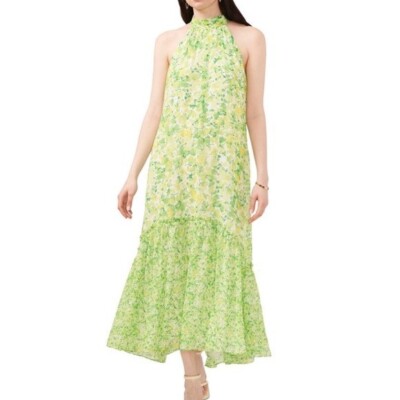 Vince Camuto Maxi Dress Size XS Green Georgette Lined High-Neck Back Ties  FU323 | eBay