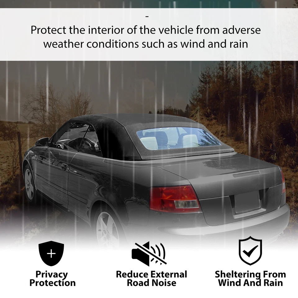 Se adapta a Audi A4 03-09 techo convertible negro con ventana de vidrio térmico paño de vela vinilo Foto 4 de 4