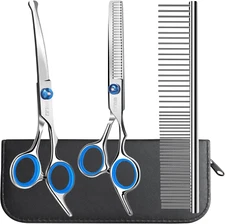 Professional 4 in 1 Dog Grooming Scissors Kit with Safety round Tips, Sharp and