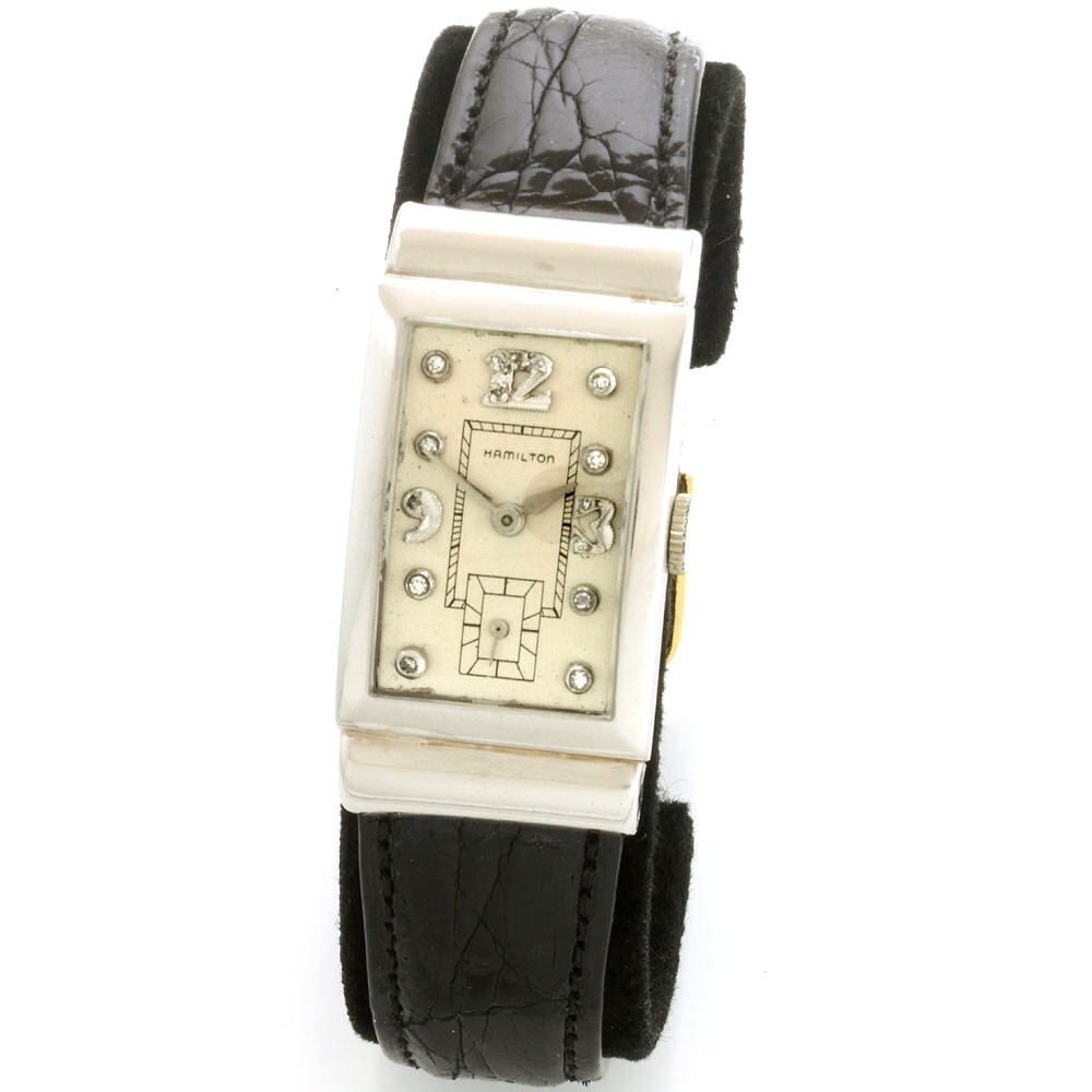Platinum Hamilton Covered Lugs Rectangular Diamond Dial Wrist Watch | eBay