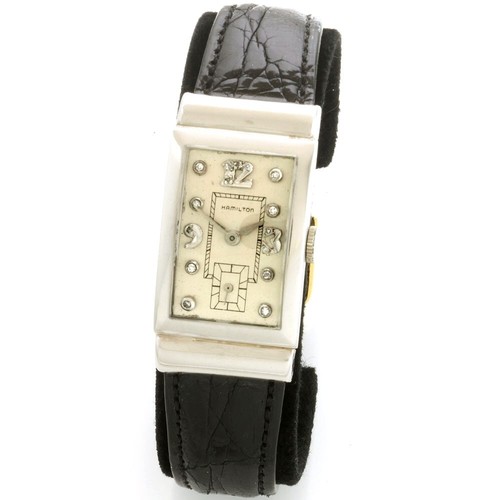 Platinum Hamilton Covered Lugs Rectangular Diamond Dial Wrist Watch | eBay