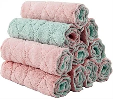 Super Absorbent Cleaning Cloths Microfiber Dishtowel Pink/Green Cloth Rag, 10 Pk