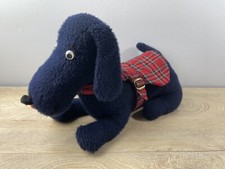 VTG 14" Dachshund Puppy Dog Plush Blue Fleece Felt w/ Plaid Coat Stuffed Animal
