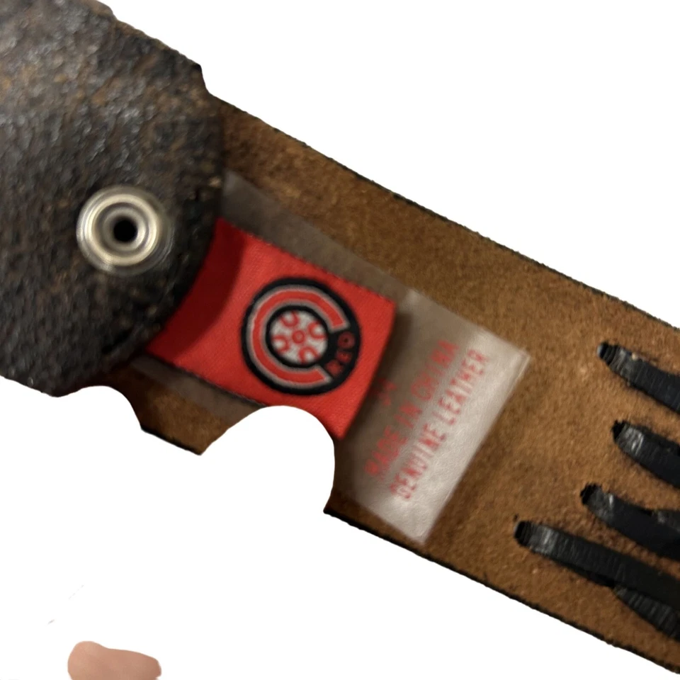 Cinturón C-Rojo Hombre Negro Cuero ENVEJECIDO Ancho CORDONES MOTOCICLISTA GRUNGE 32-34 Foto 3 de 4