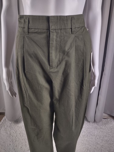 A New Day Women' 100% Cotton High Rise Relaxed Hip Olive Chino Pants Sz 12 (NWT) - Picture 2 of 11