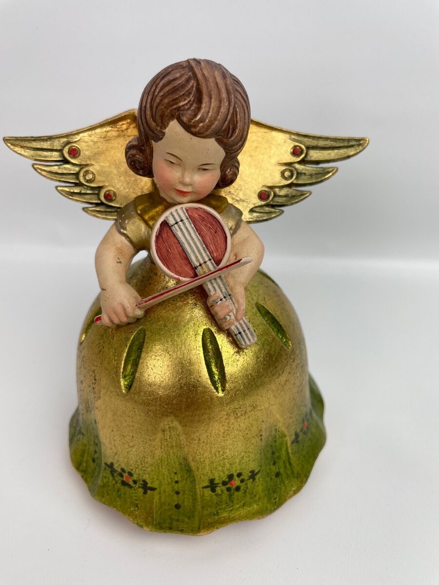Vintage Carved Anri Wood Reuge Rotating Angel Music Box Vintage Carved Anri Wood Reuge Rotating Angel Music Box