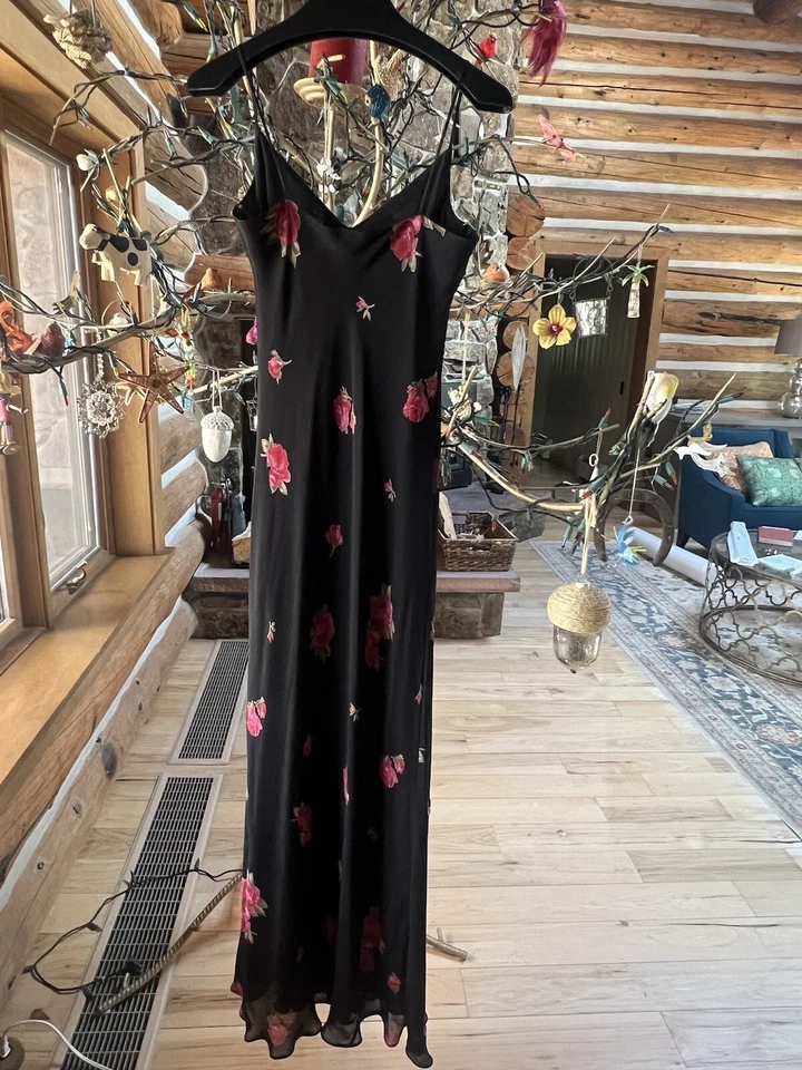 A.B.S. Официальное длинное черное платье с ремешками By Allen Schwartz с бисером розами размер 8 - Изображение 2 из 4