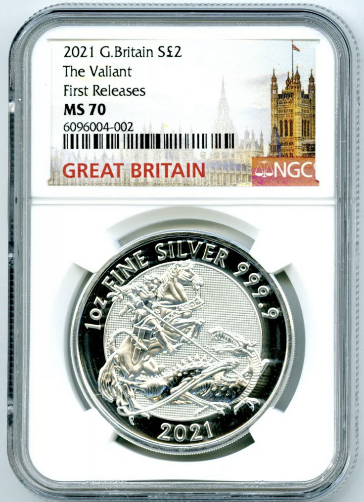 2021 GREAT BRITAIN 1OZ .9999 SILVER VALIANT DRAGON NGC MS70 FIRST