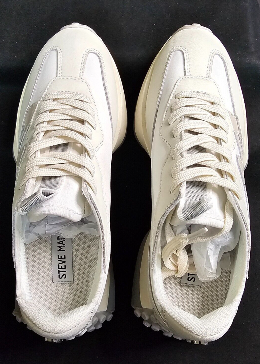 Steve Madden Campo Mixed Media Retro Sneakers sz 7m Ivory