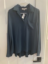 Loft Button Down Blouse Emerald Green M