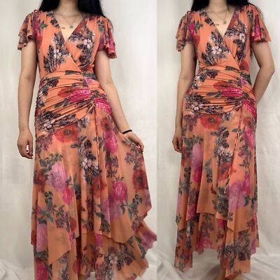 Maeve by Anthropologie Peach Orange Floral Drop Waist Maxi Dress | eBay