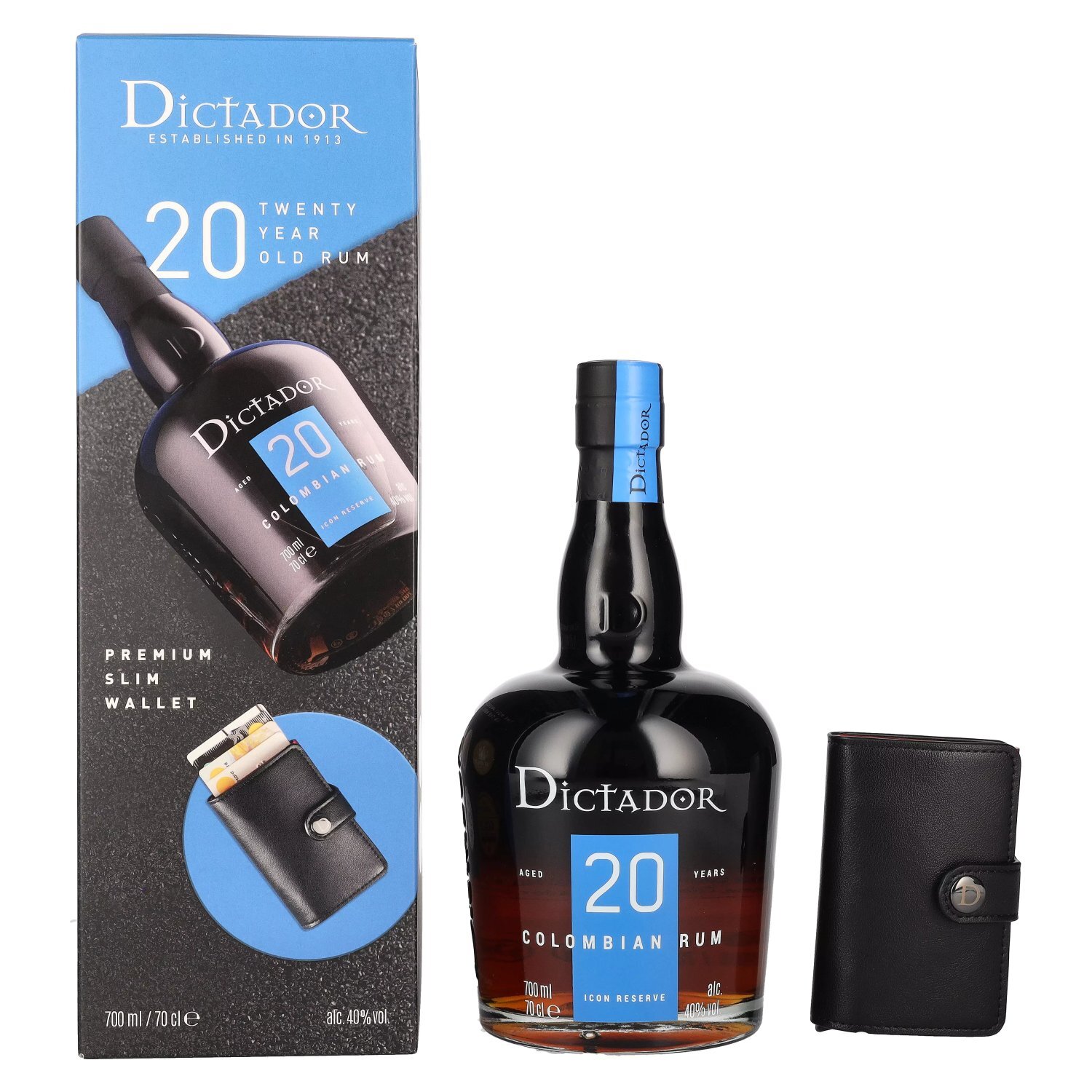 Dictador 20 Years Old ICON RESERVE Colombian Rum con portafoglio