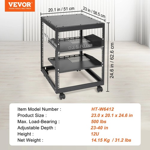 Adjustable Open Frame Network Rack –12U / 15U / 20U Floor or Wall Mount Server - Picture 17 of 22