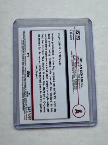 2024 Topps Update Nolan Schanuel RC Rookie Debut Green Foil /499 Angels #US193 - Picture 2 of 2