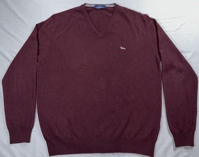 Harmont & Blaine Sweater Mens XXL Maroon V Neck Wool Knit Pullover Dog Italy
