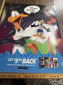 2- Space Jam Video Game PS1 PC Sega Saturn Promo Store Display Poster Daffy Duck