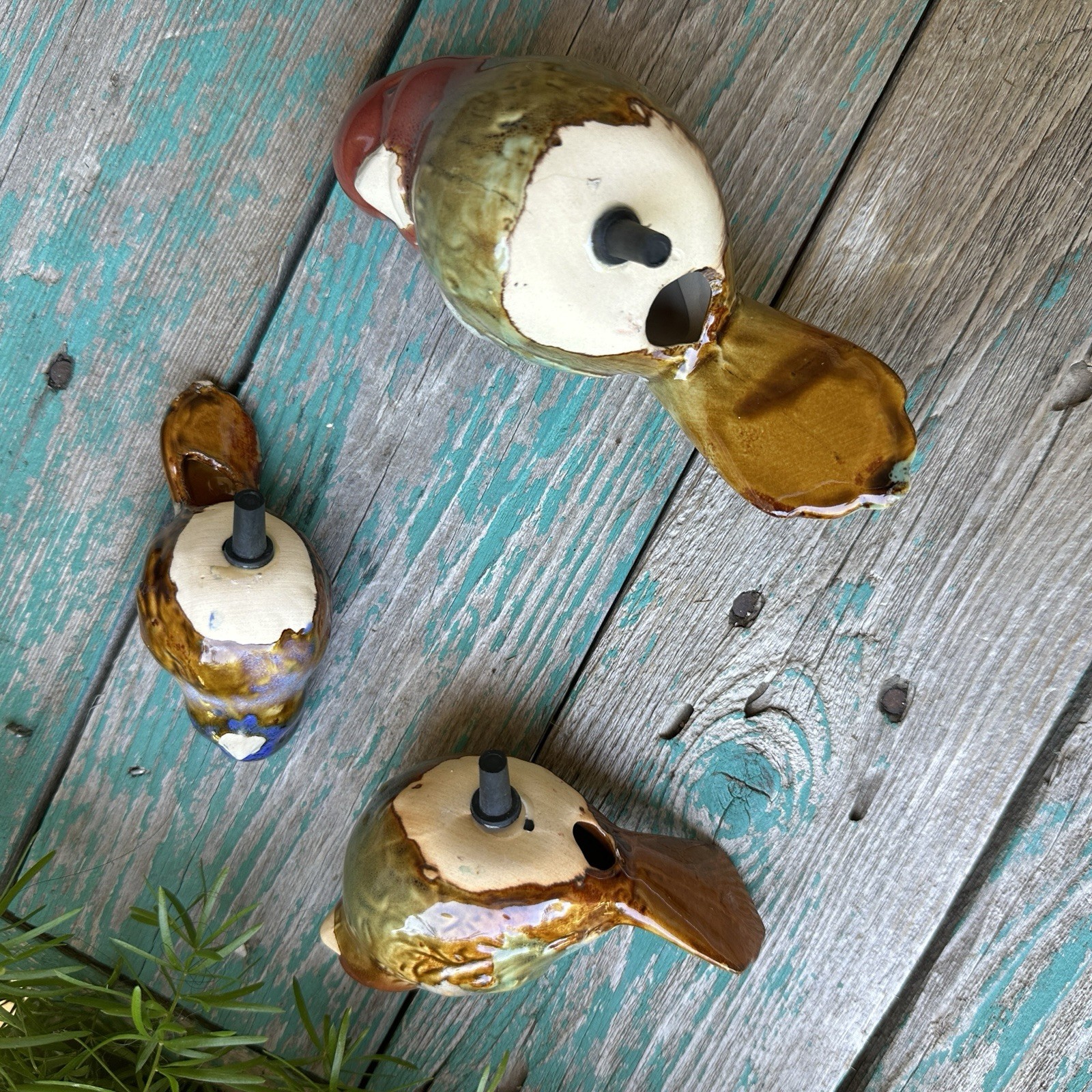 Vintage Bird Leaf Wind Chime 16" Ceramic Metal Outdoor Multicolor Boho Colorful