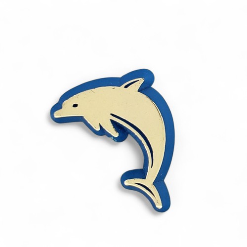 Vintage Dolphin Plastic Lapel Hat Pin Blue and Gold Jumping Sea Life Ocean