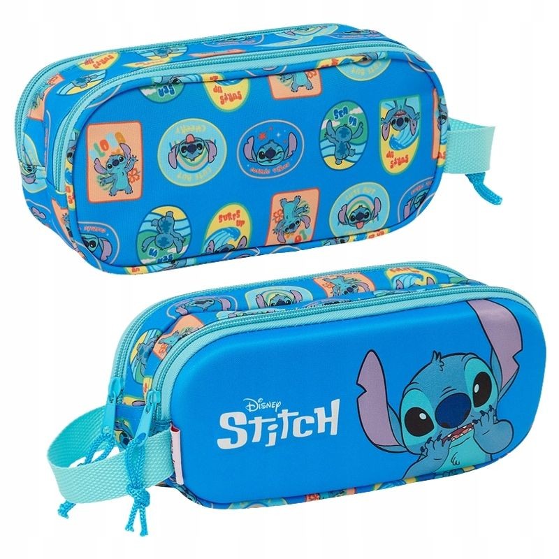 Estuche de plumas Stitch 3d, estuche de estudiante, 2 compartimentos, bolsa de cosméticos