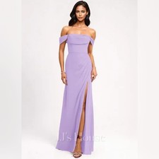 JJ's House Penka Lilac Off the Shoulder Chiffon A-Line Bridesmaid Dress Size 6