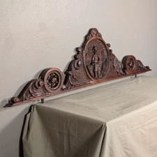 French Breton/Brittany Antique Carved Chestnut Wood Pediment Crest Crown