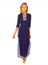 Gretchen Scott Navy Rio Gio Caftan Size Small 100% Cotton Embroidered New NWT