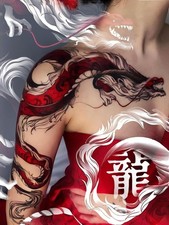 Red Dragon Full Arm Sleeve Tattoo Stickers Adults-Women Temporary Tattoo EZApply