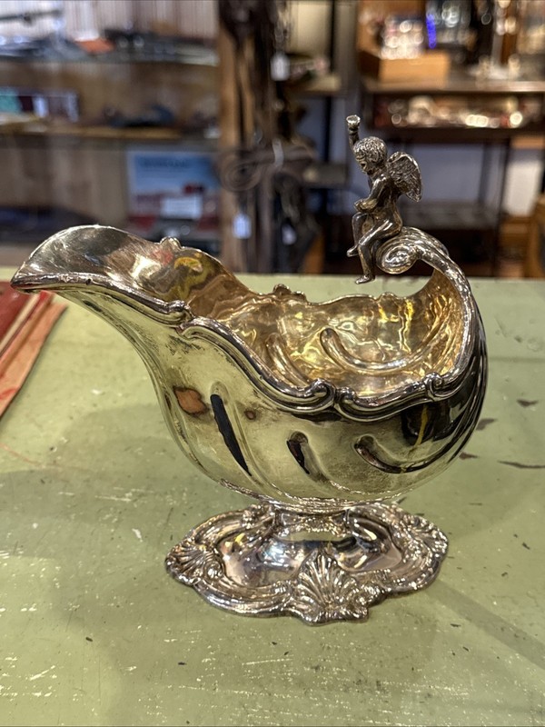 Rococo style silver plate angel/cherub spooner C. 1880