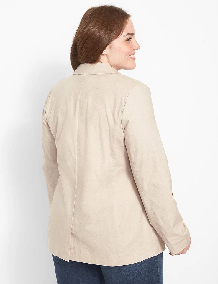 Chaqueta Blazer Lane Bryant Talla 16 Mezcla de Lino Tostada Informal Carrera Foto 2 de 4