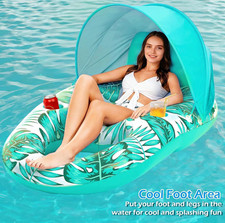Adult Pool Float Lounger with Canopy Mesh Seat Cup Holders Inflatable Chair