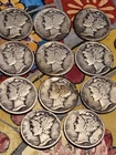 11 MERCURY HEAD SILVER (90%) CIRCULATED DIMES, 1925,25S,26,27,27D,28,28D,29, +3