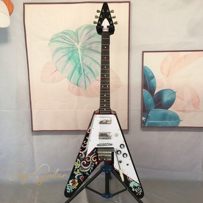 Jimi Hendrix Fly V Electric Guitar 1967 Love Drops H-H Pickups Mahogany Body