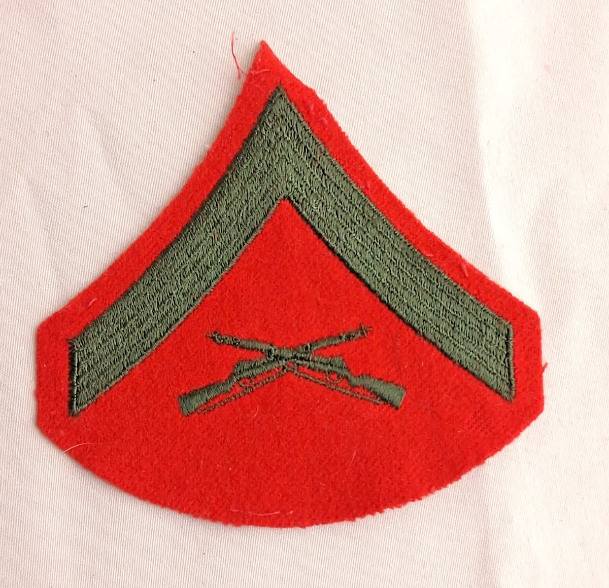 US Marine Corps Corporal Rifleman Chevron Patch Red Felt Type Material 4"