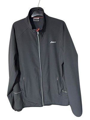 ASICS  Windbreaker Jacket Men s Large Full Zip Gray Reflective Pockets New !