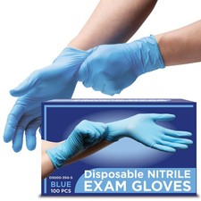 Disposable Nitrile Exam Gloves - Blue - 4 mil - Box of 100 S, M, L, XL, 2XL 