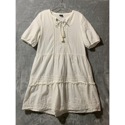 Vero Moda White Dress Women's Small Mini Tunic Tassel Tie Boho Casual Cottage