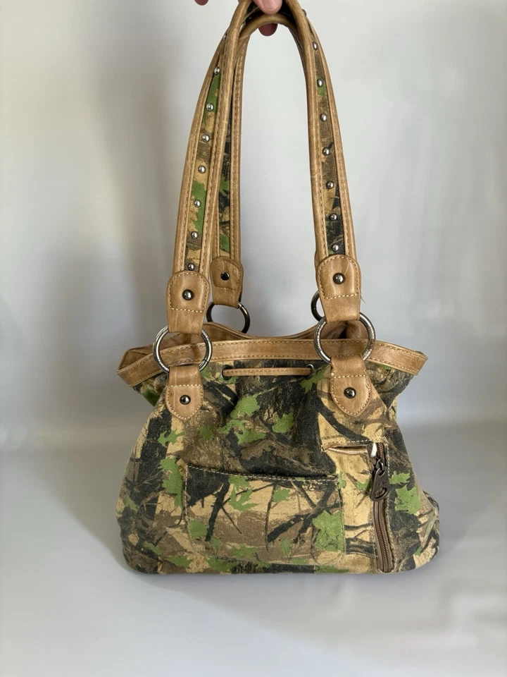 Montana West Camuflaje Flecos Cordón Bolso Cubo Cartera de Transporte Oculta Foto 3 de 4