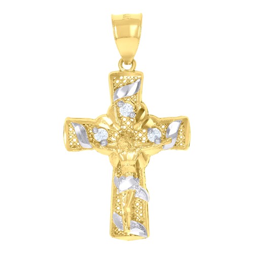 10Kt Two-Tone Gold Unisex Cubic-Zirconia Crucifix Cross Religious Charm Pendant - 第 1/5 張圖片