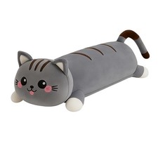 Cute Long Cat Plush Pillow for Kids Soft Huggable Sleeping Body Pillow Grey
