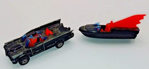 Vintage 1:64 Husky Corgi Juniors Batboat and Batmobile. 1970s. Made In Britain