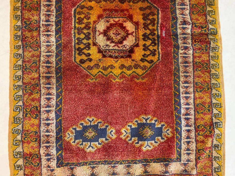 Traditionnel Wool Rug,4'4x6'7 Mid Century Modern Rug,Boho Chic Rug,Shag Red Rug - Image 4 of 4