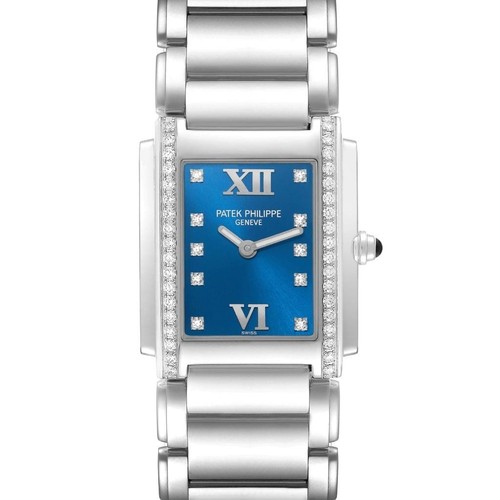 Patek Philippe Twenty-4 Blue Dial Steel Diamond Ladies Watch 4910