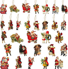 46 Pcs Christmas Victorian Style Wood Ornaments Decorations, Vintage Santa Claus