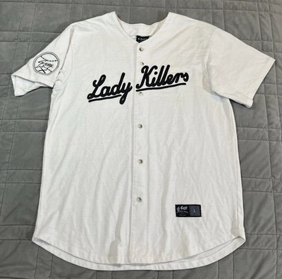 G Easy Lady Killers Baseball Jersey Shirt Sz Large White Logo Authentic Merch